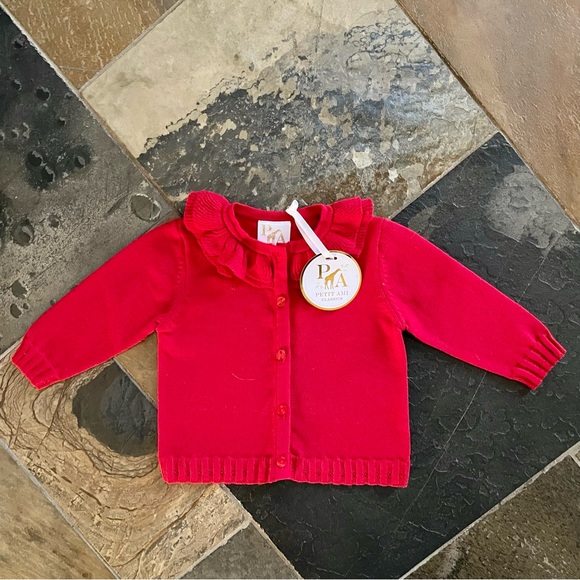 Petit Ami Classics•NWT•Size 6M•Pointelle Ruffle Collar Cardigan•Baby Girl Red ❤️ - Picture 1 of 13